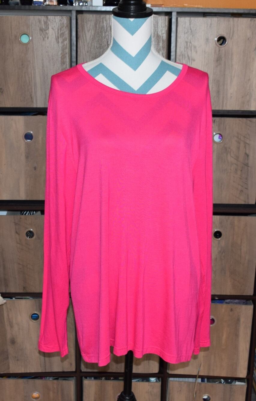 Wonder Wink Pink Long Sleeve Crew Neck Scrub Under Layer Nurse Medical Top XL